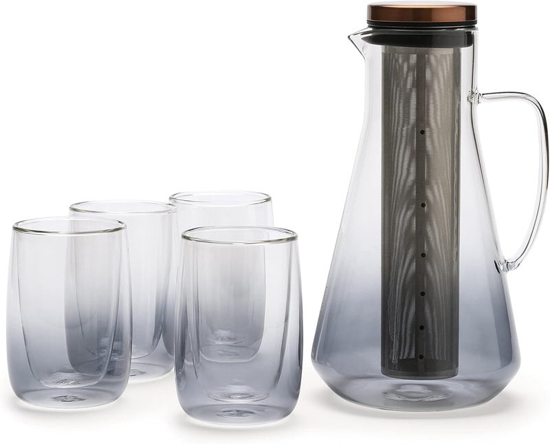 OHOM Sio Cold-Infusion Pitcher – 54 fl oz / 1600 mL Borosilicate Glass Pitcher with Micro-Fine 316 Stainless Steel Strainer & Copper-Plated Lid, Includes Measuring Scoop - Image 5